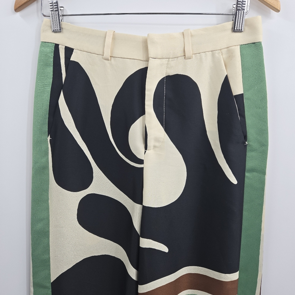 Zara Pants Wide Leg Print Cream Black Swirl XS - Picture 4 of 16